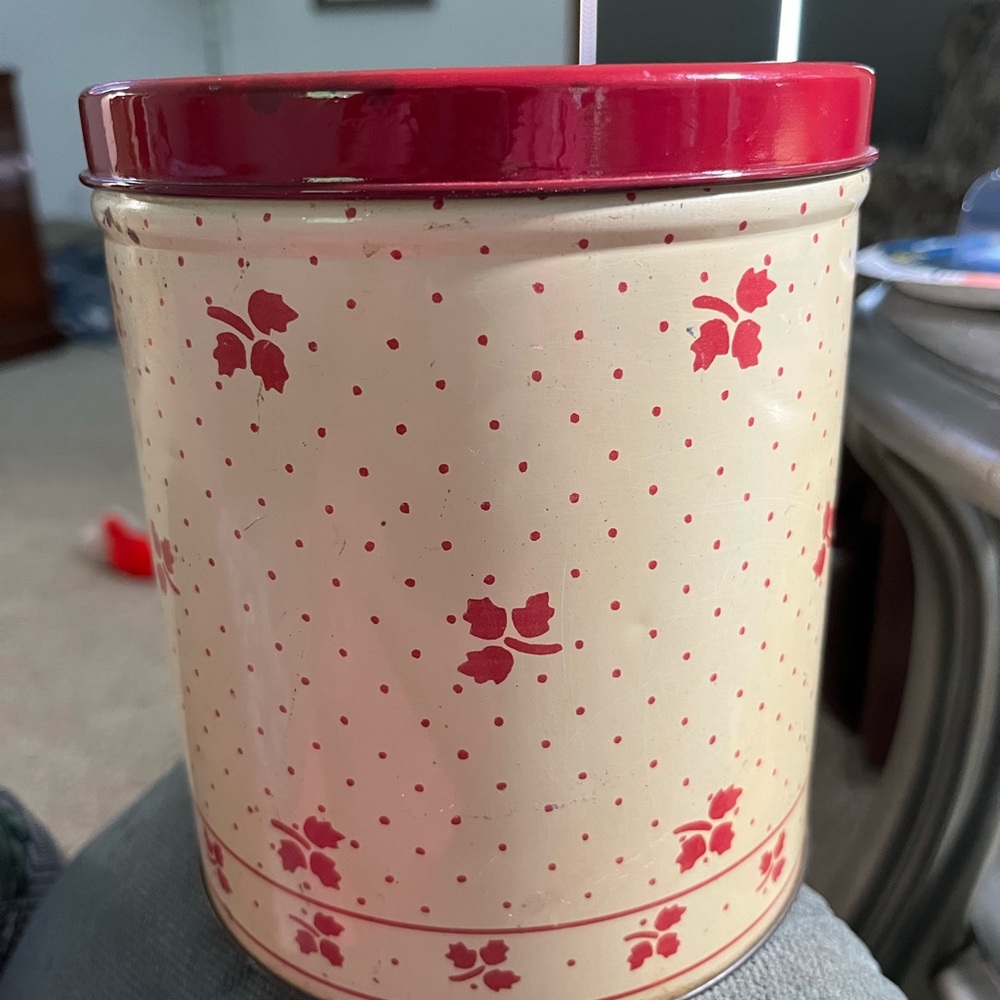 Red and Cream Polka Dot Tin Canister